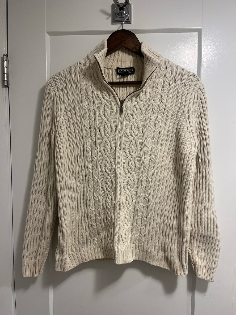 Lands' End Cream Cable-Knit Half-Zip Sweater